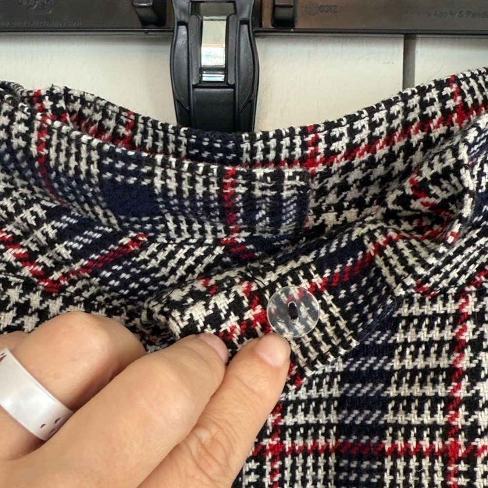 TOPSHOP Plaid A-Line Mini Skirt Womens Size 10 Brown Black Red Zip Button - Picture 4 of 8